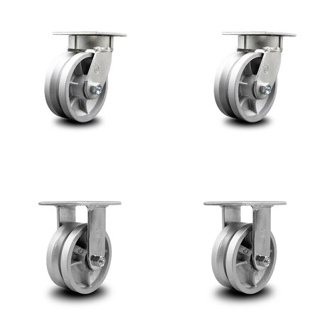 Service Caster 5 Inch Kingpinless V Groove Semi Steel Wheel Swivel Caster Swivel 2 Rigid, 2PK SCC-KP30S520-VGR-2-R-2